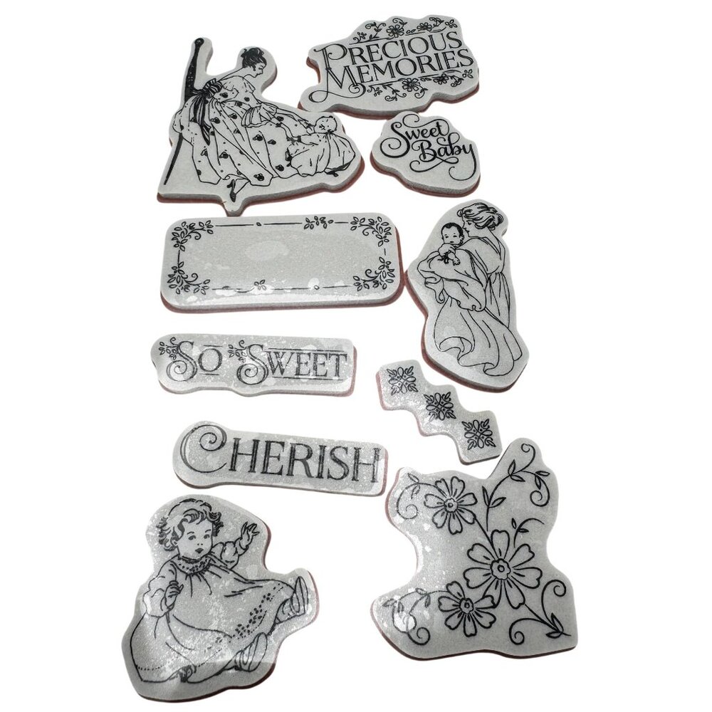 Graphic 45 Precious Memories Cling Stamp Set #1 Hampton Art Rubber